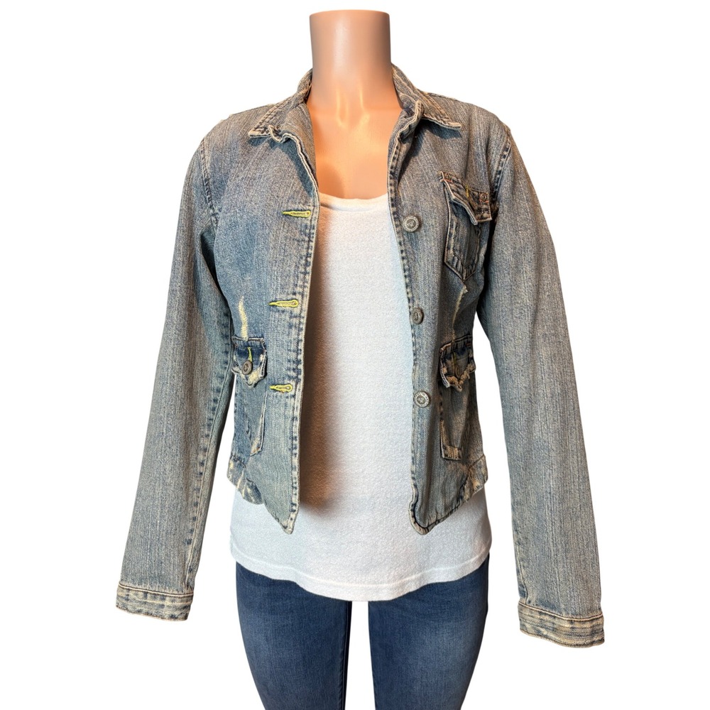 Vintage Rampage Y2K Distressed Denim Jean Jacket Size M
